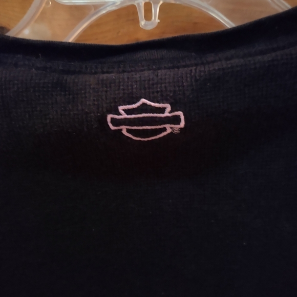 Harley Davidson Waffle Knit Scoop Neck Pullover Long Sleeve L Pink Black Cotton - Picture 10 of 10